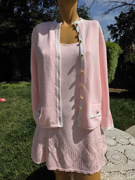 Vintage 1970 Hampton Court Knits Pink Tennis Dress with Matching Jacket Bust 34"