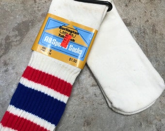 Vintage 1970s New Old Stock Mens Burlington Tube Tennis Athletic Calcetines. Color Royal Blue y Raya Roja Costo original 1.50.