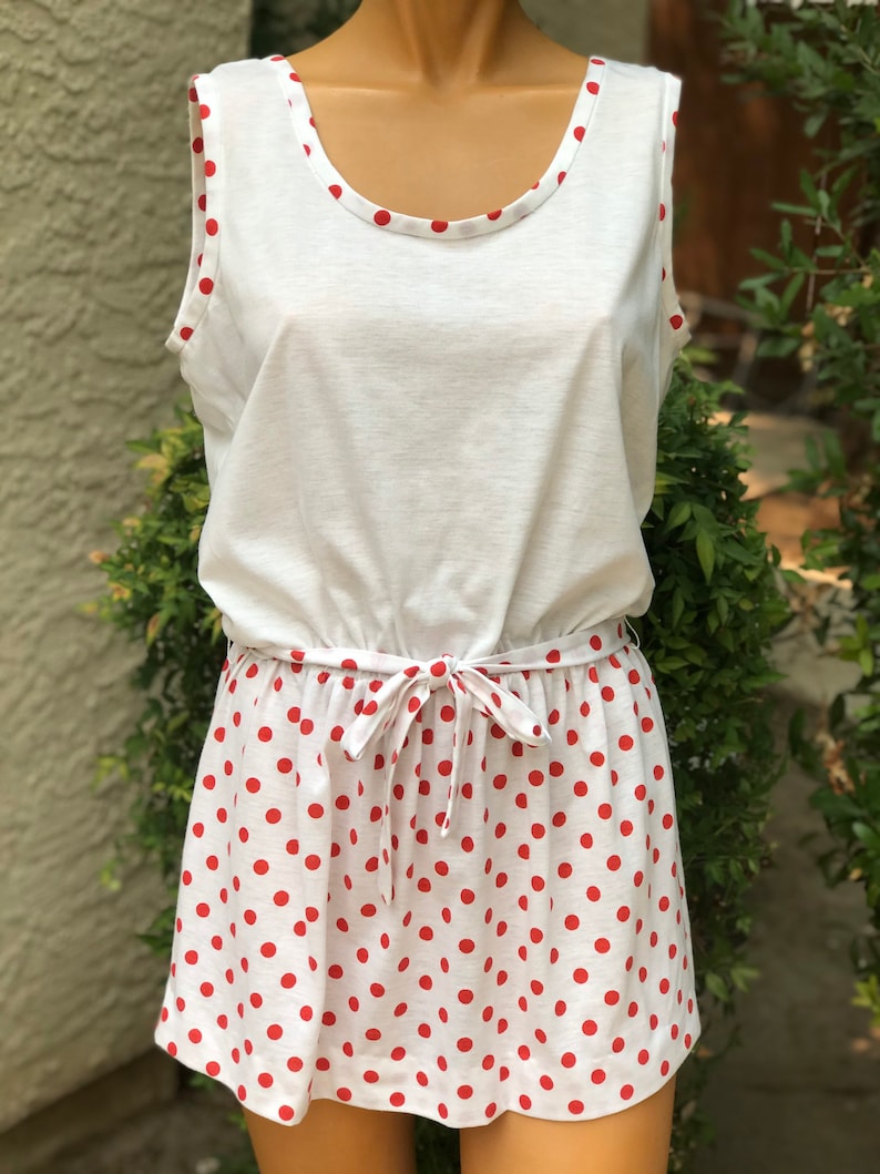 Vintage 1970s White Cotton Tennis Dress W Red Polka Dots. Made Etsy