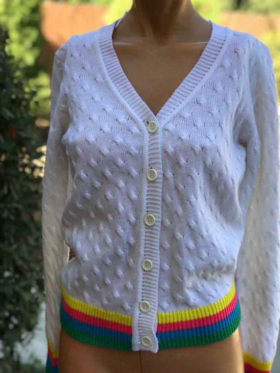 Vintage 1970s Head Tennis Sweater w Rainbow Strip… - image 1