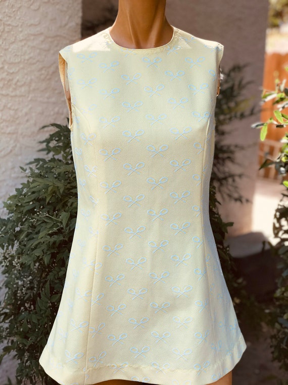 Vintage 1970s Polyester Tennis Dress with White Te