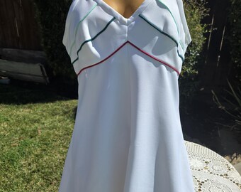 Vintage 1970s Polyester Head Brand Tennis Dress w Piping Trim On Bodice Bust 38”
