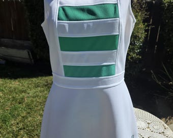 Vintage 1970s Chris Evert Brand Tennis Dress w Green Stripe Bodice Bust 38" Size 13/14