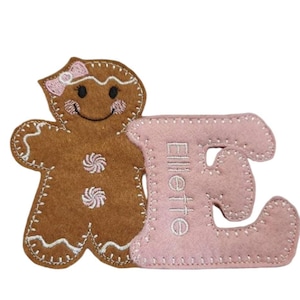 Personalized Gingerbread Felt Christmas Tree Decoration: Pink Letter