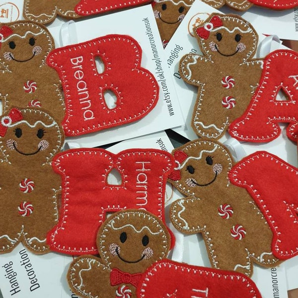 Gingerbread Alphabet Red,Personalised Christmas Tree Decoration