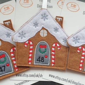 Gingerbread house, with house number or name hanging decoration candy canes, felt decoration