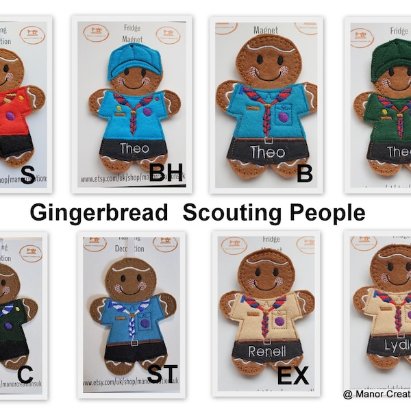 Gingerbread Boys Scouting Hanging Decoration, Sew on Badge, Keyring /Bag Charm or Magnet, ornaments, cub, scout, scout leader,beavers, gift