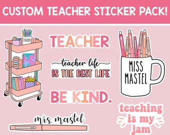 Customized Teacher Sticker Pack Pink | Teacher Stickers Christmas Gift | Teacher Flair Pen | Rae-Dunn Mug | Inkjoy Pen | Cute Teacher Gift