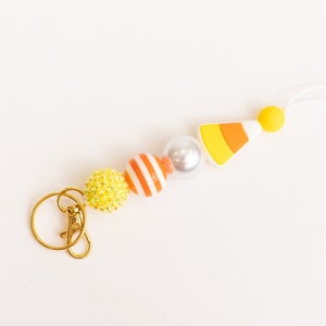 Halloween Candy Corn Teacher Beaded Lanyard | ID Badge Lanyard | Silicone, Acrylic | Breakaway Lanyard Necklace | Fall, Halloween Lanyard
