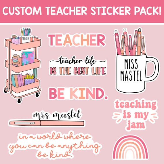 Customized Teacher Sticker Pack Pink Teacher Stickers Etsy
