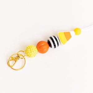 Halloween Candy Corn Teacher Beaded Lanyard | ID Badge Lanyard | Silicone, Acrylic | Breakaway Lanyard Necklace | Fall, Halloween Lanyard
