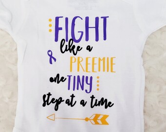 Toddler & Baby Sizes | Fight Like A Preemie One Tiny Step At A Time Purple Ribbon Awareness | Big Little Brother Sister | Unique Shower Gift