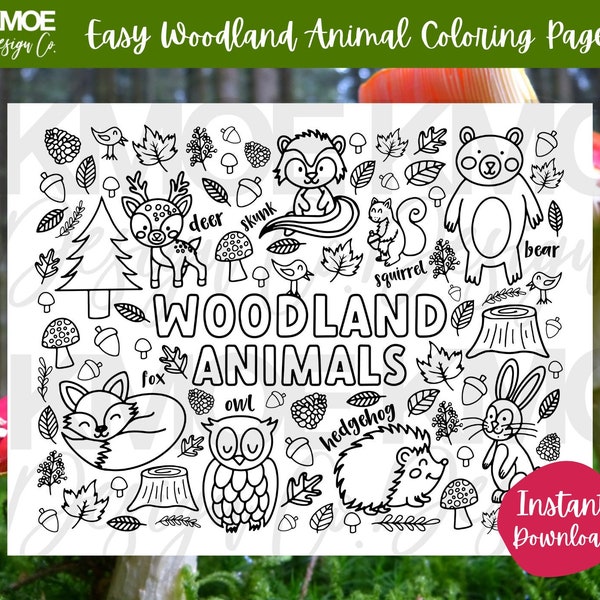 Woodland Animal coloring page Printable coloring book coloring pages for kids school activity woodland forest fox easy kindergarten doodle