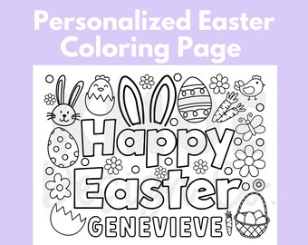 Easter Coloring Page Personalized Easter Basket happy easter Printable  coloring pages for kids spring kids activity easter doodle