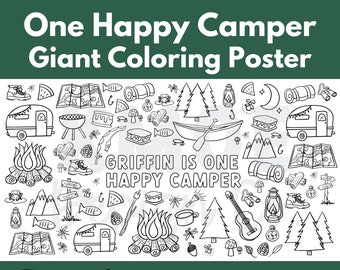 One Happy Camper Giant Coloring Poster First Birthday 1st Birthday Giant Coloring Banner Birthday Party Camping Summer Fishing Lake Camp