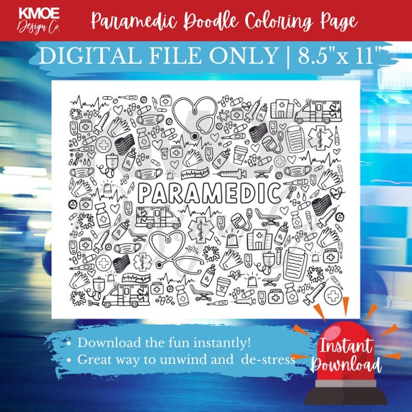 Paramedic Ambulance Coloring Pages Printable Star of Life Paramedic Gift Medical Art Hospital coloring page EMS ambulance doodle Healthcare