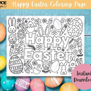 Coloring Pages Easter happy easter coloring page Printable coloring page coloring pages for kids spring kids activity easter doodle image 1