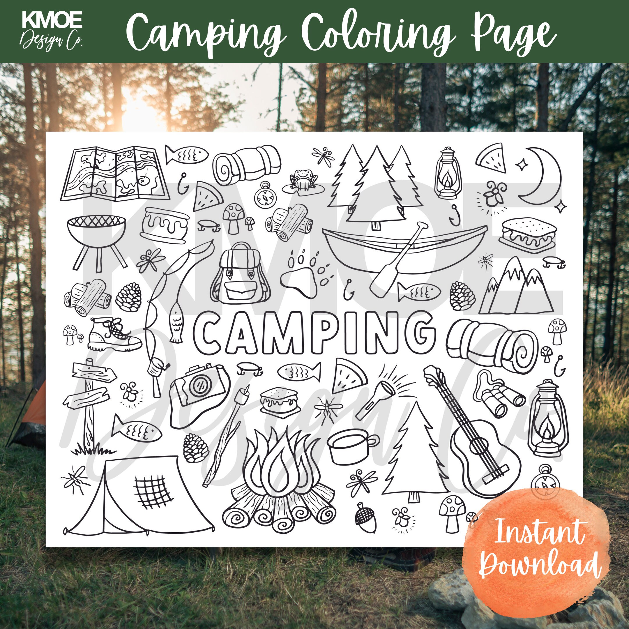 Camping Summer Coloring Pages for Kids Printable Coloring - Etsy