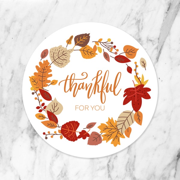 Printable 2" Thanksgiving Autumn Leaves Tag Thankful For You Wreath Fall Cookie Tags Gift Tags Cupcake Toppers Printable Cookie Tags digital