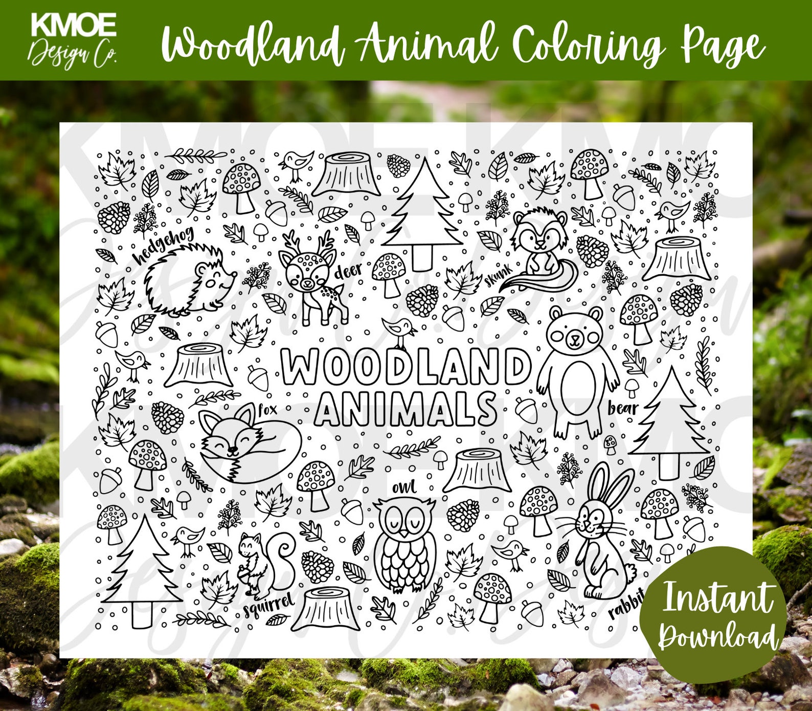 Woodland Animal Coloring Page Printable Coloring Book Coloring Pages