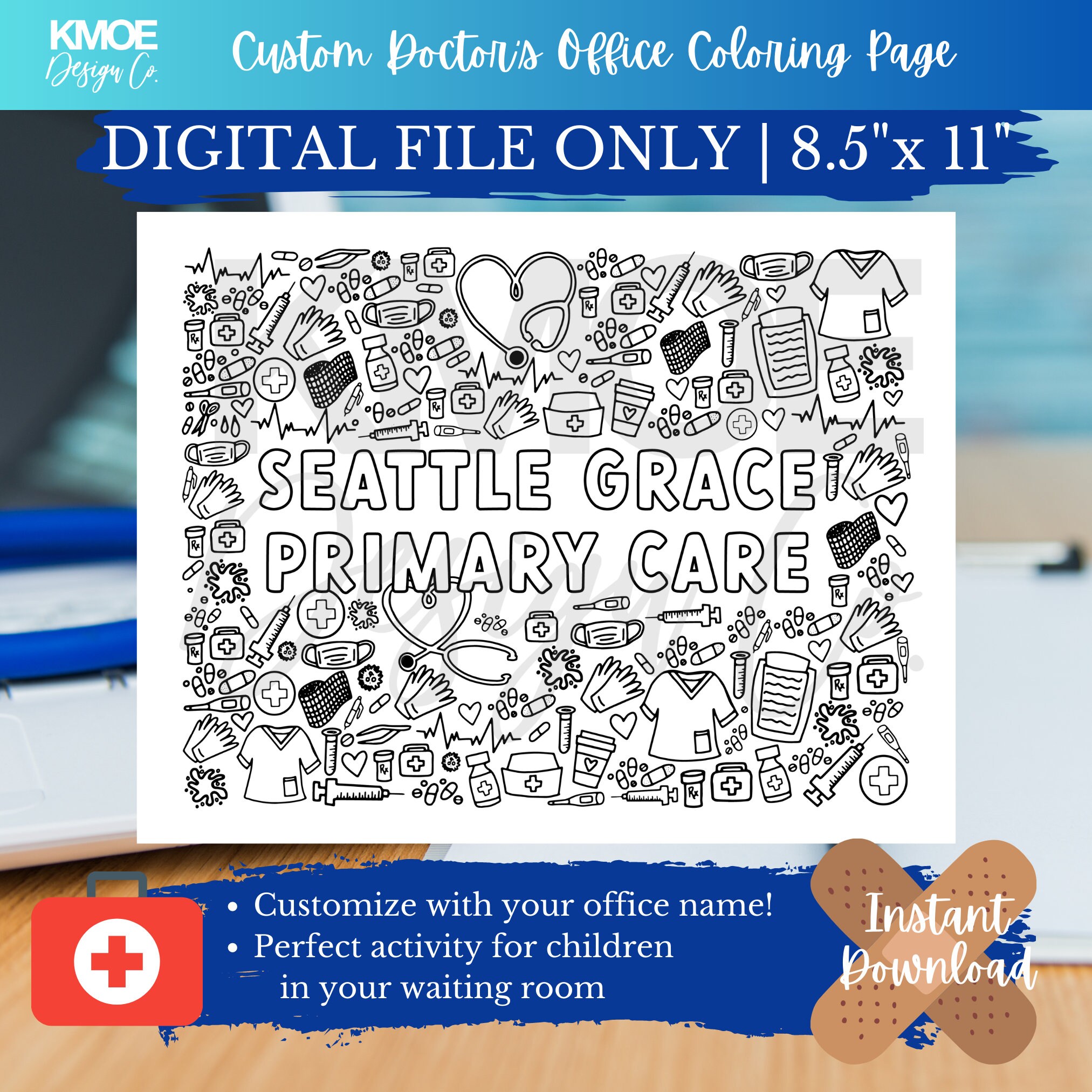 Doctors Office Coloring Page Customized Primary Care Etsy