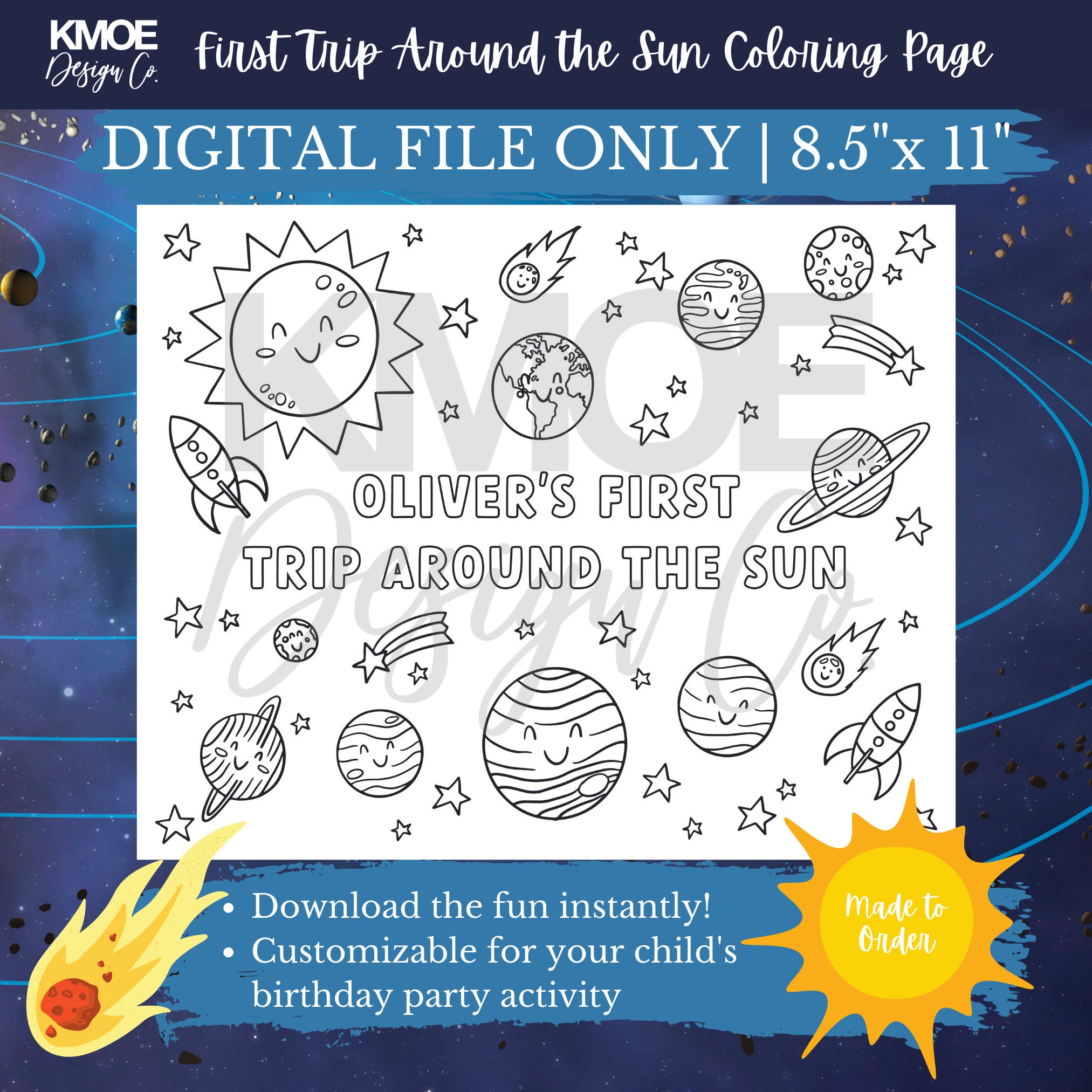 First Trip Around the Sun Coloring Page First Birthday 1st - Etsy