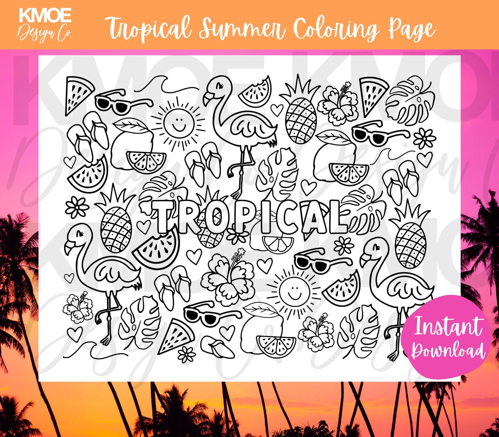 Tropical Summer Coloring Pages for Kids Printable Coloring Pages Doodle ...