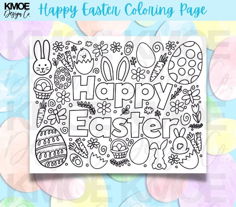 Coloring Pages Easter happy easter coloring page Printable coloring page coloring pages for kids spring kids activity easter doodle image 4