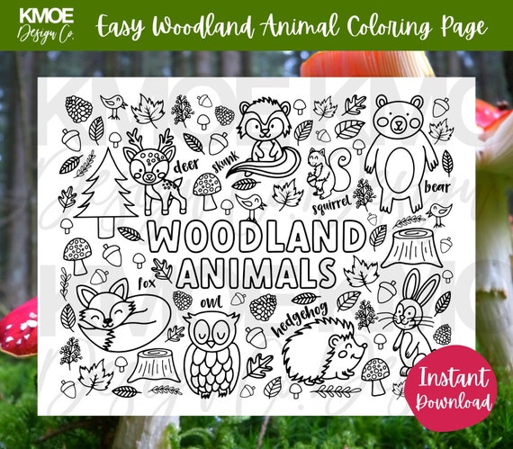 Woodland Animal Coloring Page Printable Coloring Book Coloring