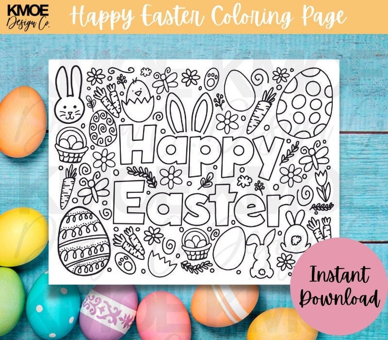 Coloring Pages Easter happy easter coloring page Printable coloring page coloring pages for kids spring kids activity easter doodle image 1