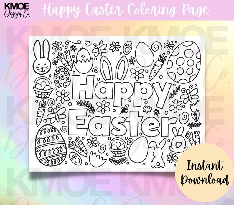 Coloring Pages Easter happy easter coloring page Printable coloring page coloring pages for kids spring kids activity easter doodle image 2