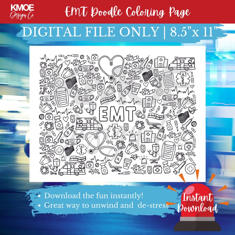 EMT Ambulance Coloring Pages Paramedic Printable Star of Life EMT Gift