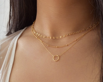 Layered Circle Necklace Set - Circle Necklace, Circle