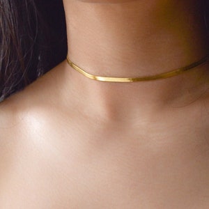 Sleek Gold Choker Gold Chain Choker, Simple Choker, Simple Gold Necklace, Gold Choker, Snake Chain Necklace, Snake Chain Choker GPN00011 image 1