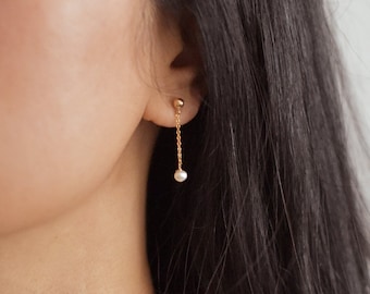 Small Pearl Drop Earrings - 14K Gold Filled Pearl Earrings, Pearl Chain Earrings, Real Pearl Earrings, Elegant Earrings |GFE00051