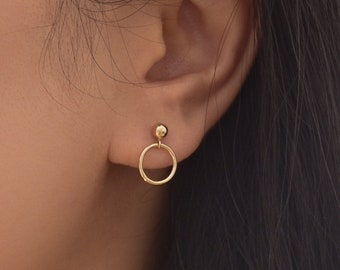 Pendientes de círculo de oro - pendientes rellenos de oro, pendientes pequeños, pendientes de oro pequeños, pendientes delicados, pendientes de oro simples /GFE00008