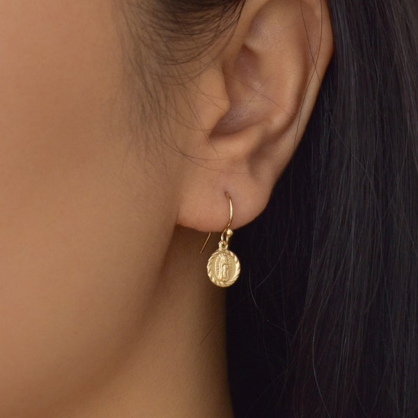Coin Earrings - Mary Earrings, Disc Earrings, Simple Earrings, Gold dainty earrings, gold filled earrings, Small Earrings  |GFE00000