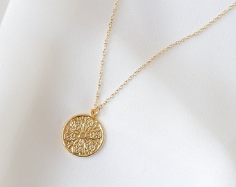 Filigree Coin Necklace - coin pendant, coin necklace, ornate pendant, circle necklace, trendy necklace, gold pendant |GPN00018