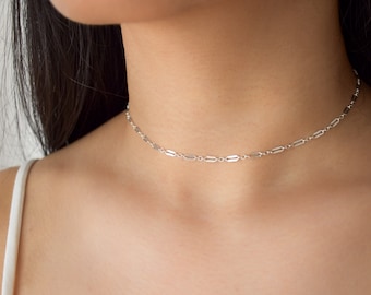 Sterling Silver Sparkly Choker - Dainty Chain Choker,  Silver Chokers, Thin Choker, Chain Choker, Dainty Necklace, Simple Choker |SSN00001
