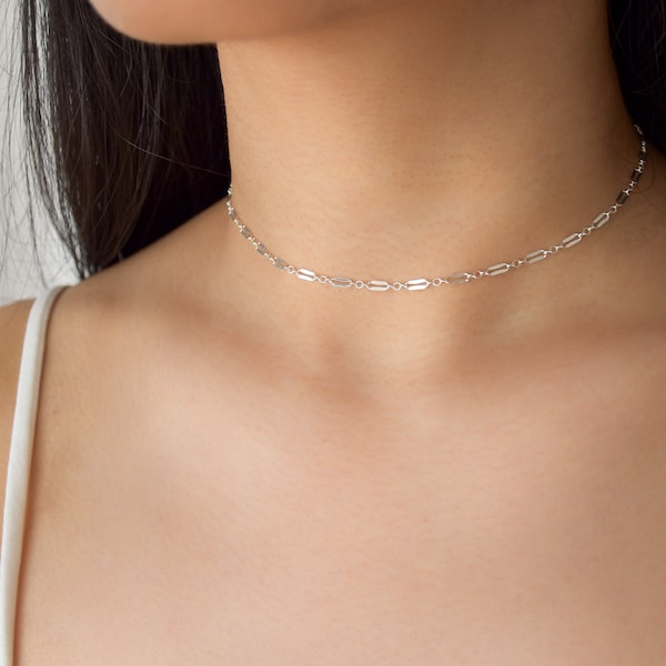 Sterling Silver Sparkly Choker - Dainty Chain Choker,  Silver Chokers, Thin Choker, Chain Choker, Dainty Necklace, Simple Choker |SSN00001