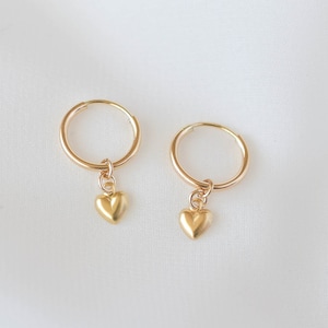 Heart Huggie Earrings - Everyday earrings, Gold filled earrings, Small Gold Hoop Earrings, Gold Huggies, Small Hoop Earrings |GFE00013