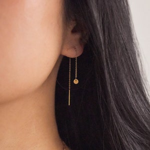 14K SOLID Gold Threader Earrings - 14k gold threader earrings, Real Gold Threader Earrings, Real Gold earrings, 14k drop earrings |SGE00006