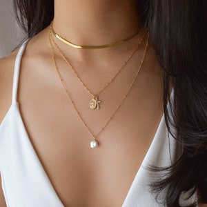 パールドロップネックレス - シングルパールネックレス、シンプルパールネックレス、ケシパール、淡水パールネックレス、ゴールドパールネックレス |GFN00051