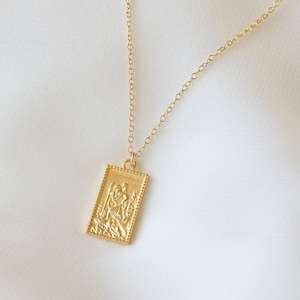 St Christopher Necklace - Gold St Christopher Medallion, gold square medallion, st christopher necklace, st christopher pedant |GFN00039