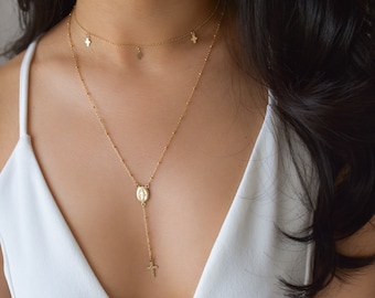 Divine Rosary Necklace - Gold Rosary Necklace, Rosary Necklace Gold, Dainty Rosary Necklace, Gold Cross Necklace, Cross Necklace |GFN00025