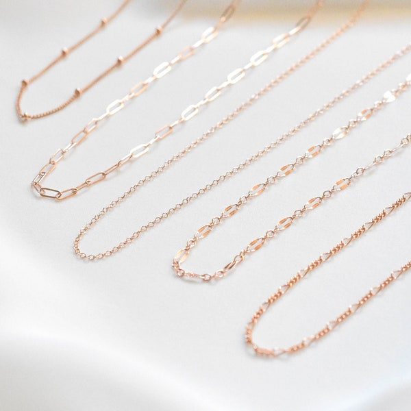 Rose Gold Single Chain Necklace - Rose Gold Necklaces, Rose Gold Chain, Rose gold paperclip, rose gold figaro, rose gold satellite |RFN00001