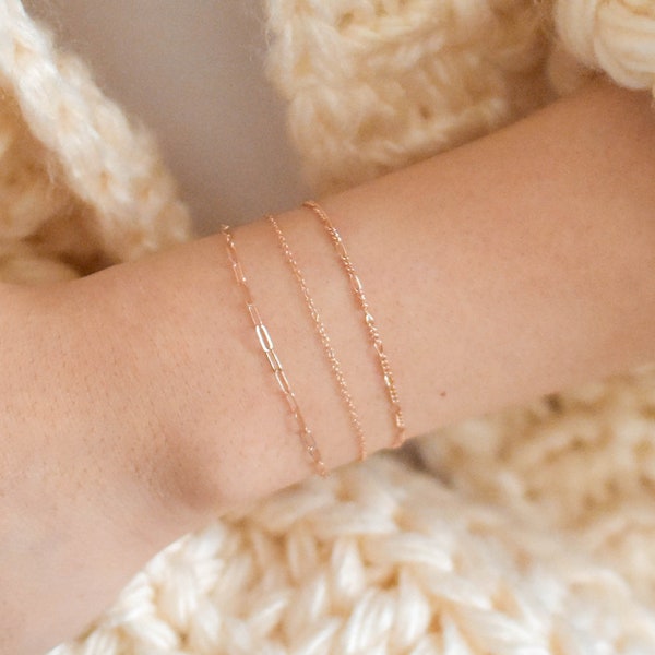 Rose Gold Bracelet Set - Rose Gold Filled Bracelets, Rose Gold Bracelets, Rose Gold Chain Bracelets, Dainty Rose Gold Bracelets |RFB00001