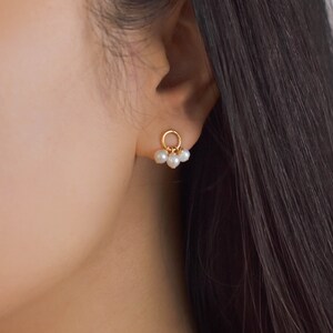 Pearl Circle Stud Earrings Pearl Earrings Stud, Cute Stud Earrings, Pearl Earrings Real, Freshwater Pearl Earrings GFE00042 image 2