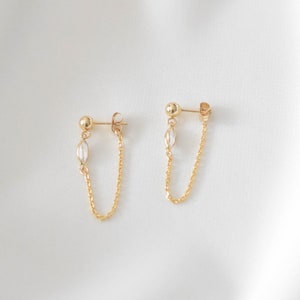 14K SOLID Gold Chain Huggie Earrings - Real Gold Earrings, Solid Gold Earrings, Real Gold Dangle Earrings, Solid Gold Drop Earring |SGE00001