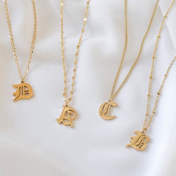 Gothic Letter Gold Necklace Etsy Australia